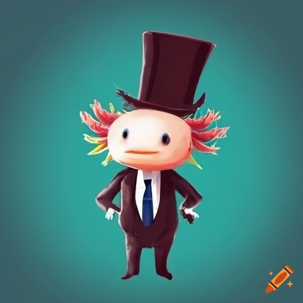 Axolotl in a suit, tie, and top hat