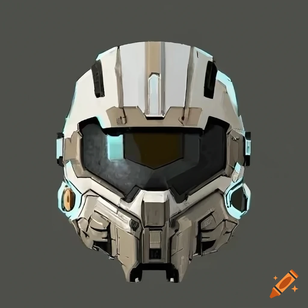 Intriguing mix of sci-fi helmet designs for a video game, high detail with a breather on the front