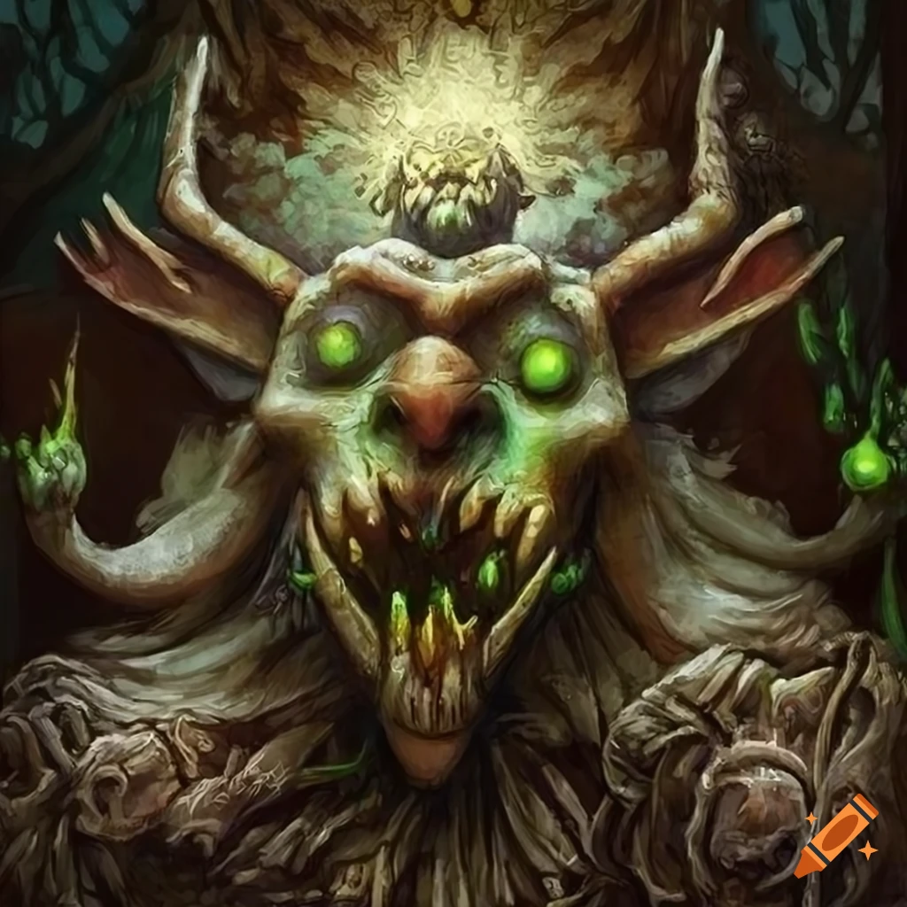 Intricately detailed mystical goblin shaman in the style of Richard Kane Ferguson