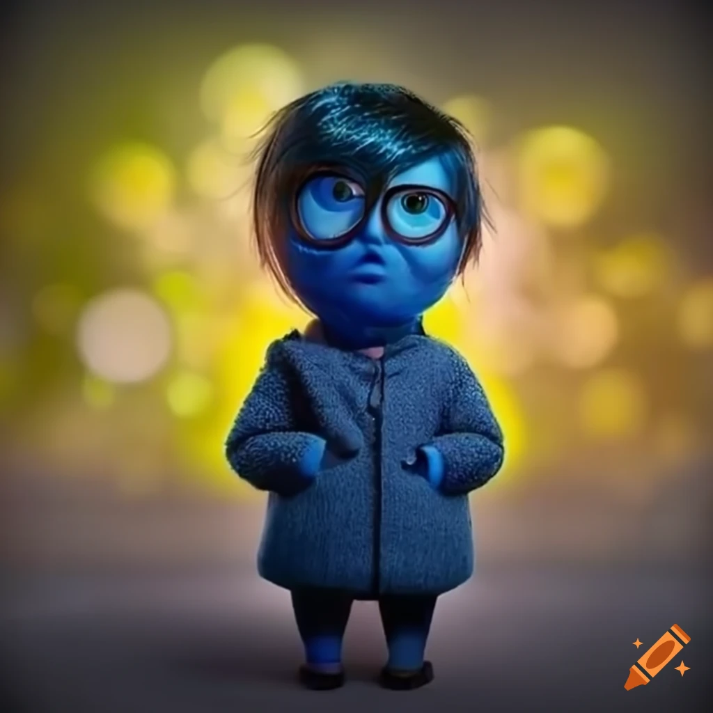 Inside Out character Sadness with fiery blue eyes and flared nostrils
