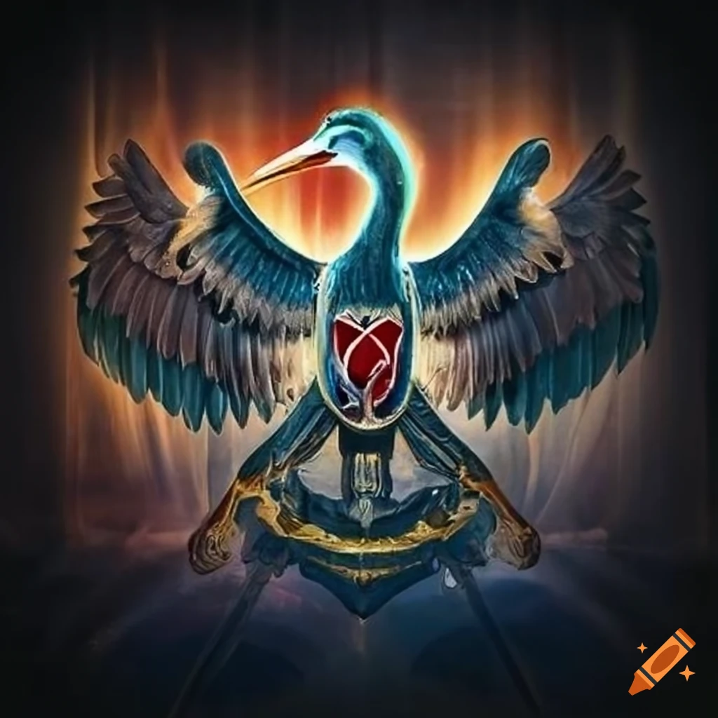 Military emblem with a majestic heron representing strength and courage
