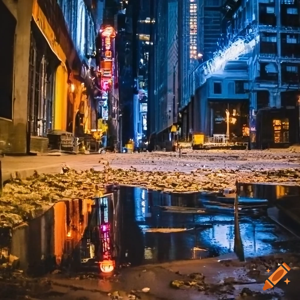 Sky blue teapot on cracked ground with neon night lighting in New York
