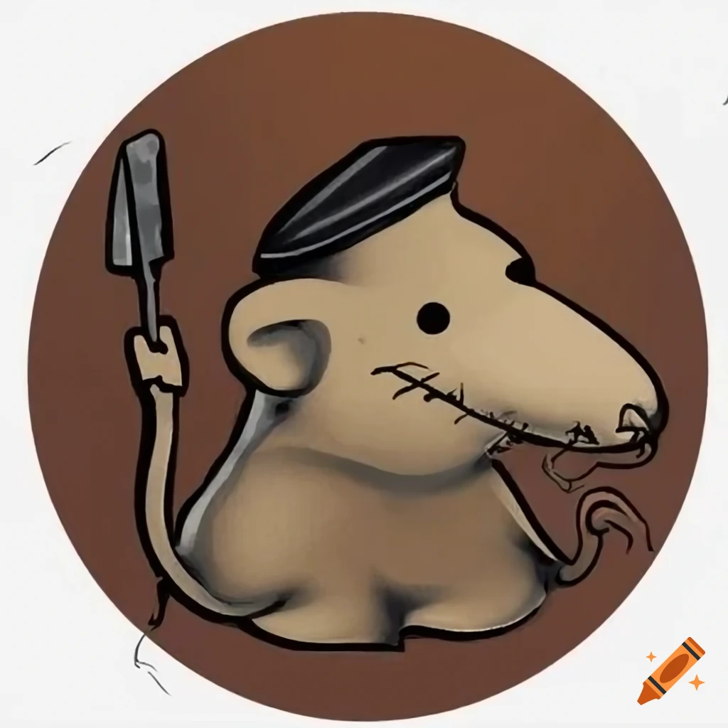 Mouse with spear and newsboy cap in cave painting style