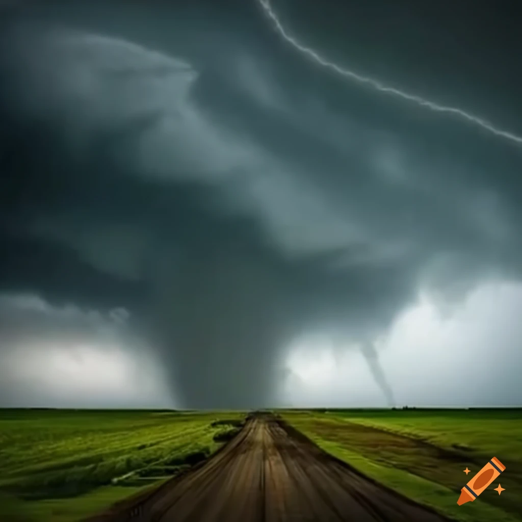 Colossal tornado forming against a stormy backdrop