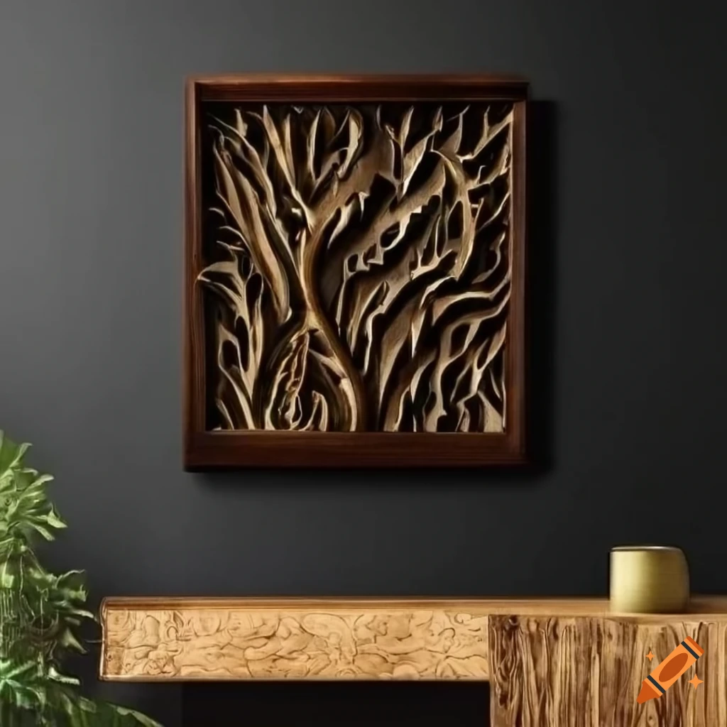 Black walnut wall art with brass inlays and carvings for a rich touch ...