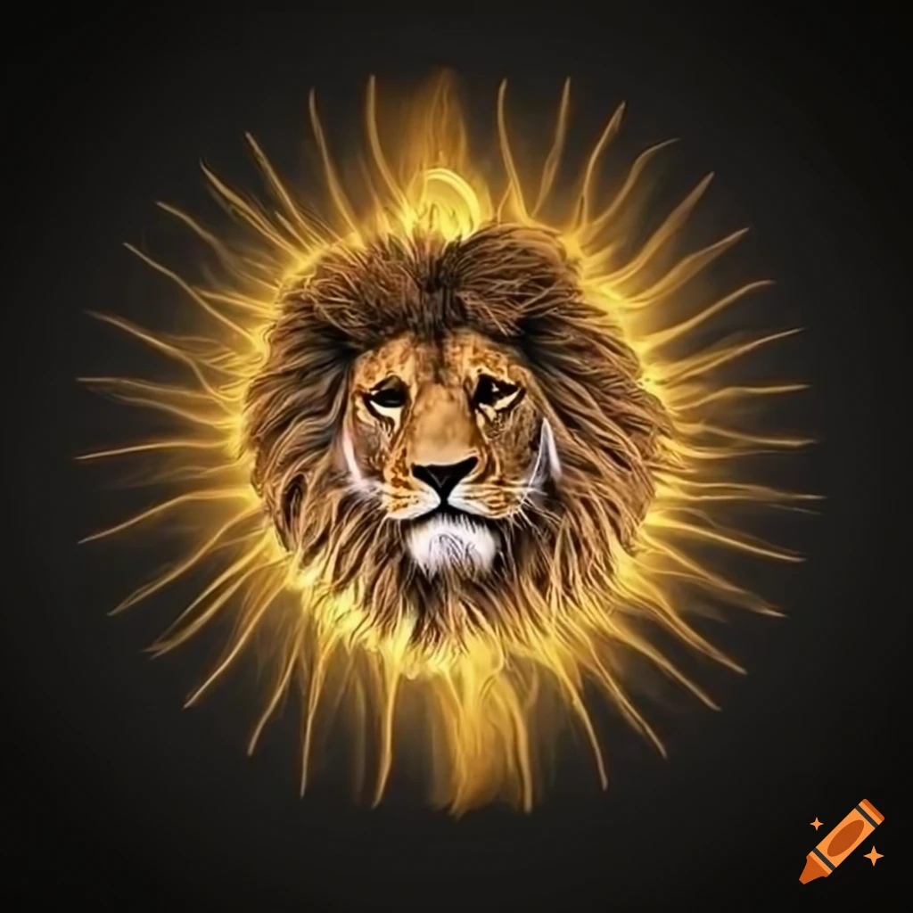 Zen peace circle with lion's head in gold and black colors