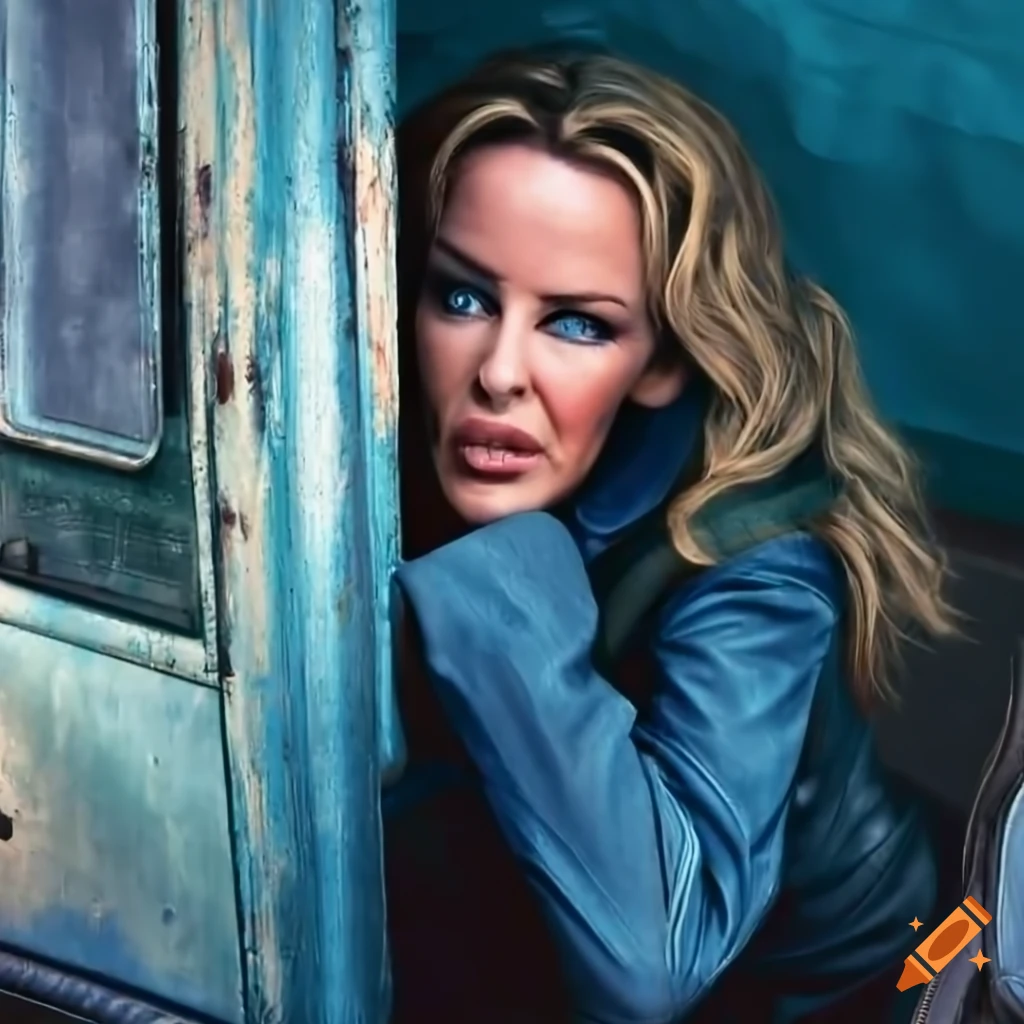 Fashionable woman in outlaw biker style sitting in a caravan trailer
