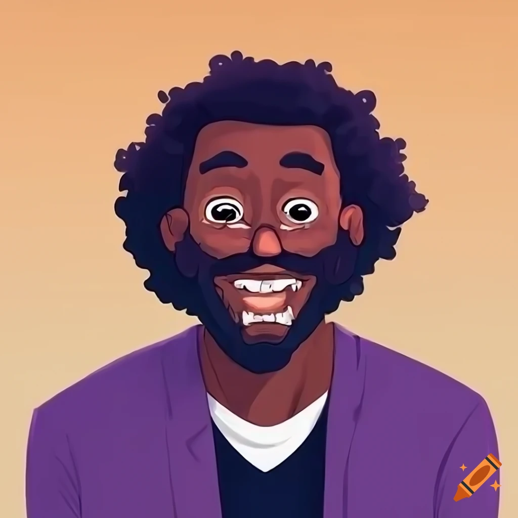 Cartoonized black man with beard and Afro hairstyle looking nonchalant ...