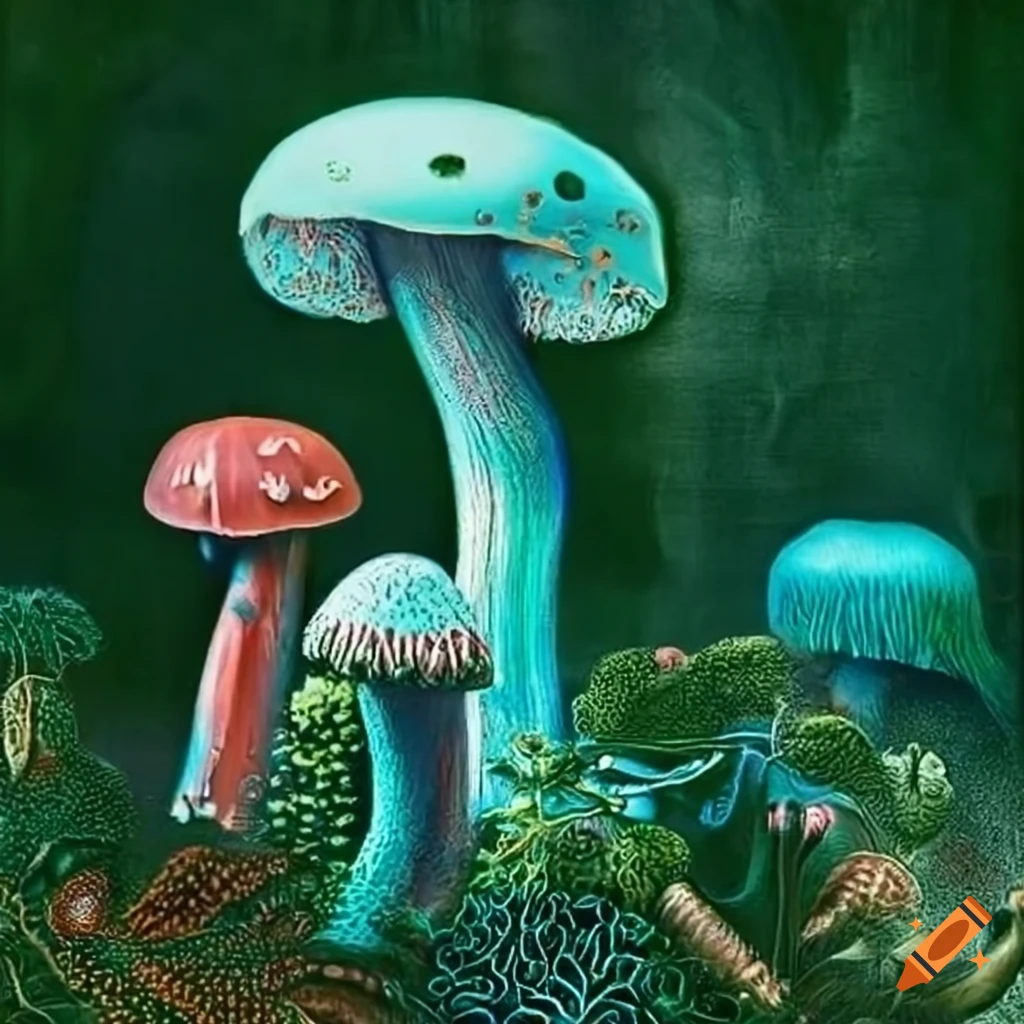 Psychedelic plants and mushrooms in a Haeckel painting