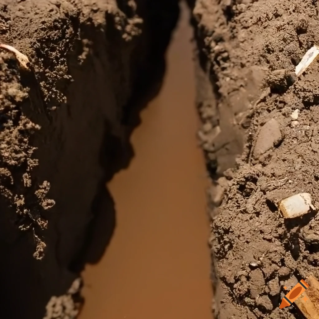 Trench being filled with soil with a lead-colored pipe in the middle