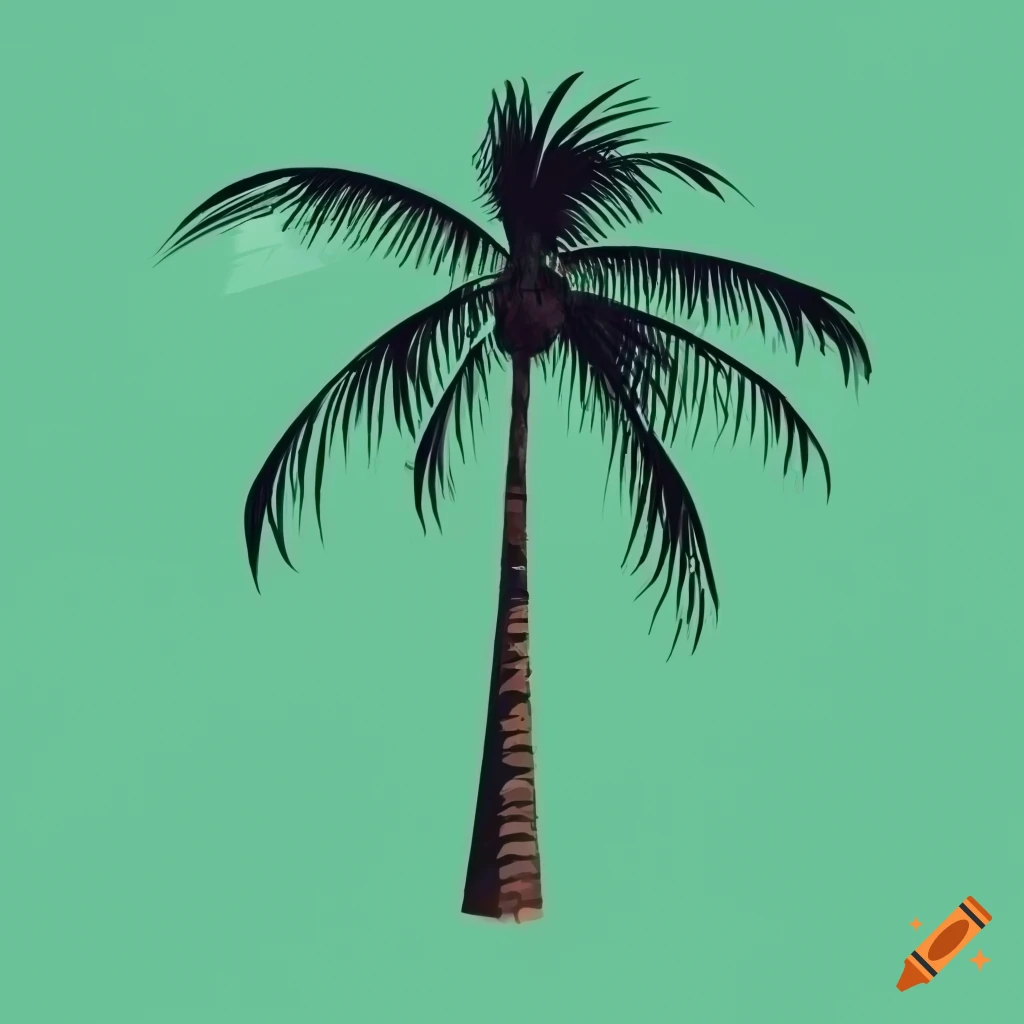 Palm tree in flat design with black and green colors, pencil drawing style