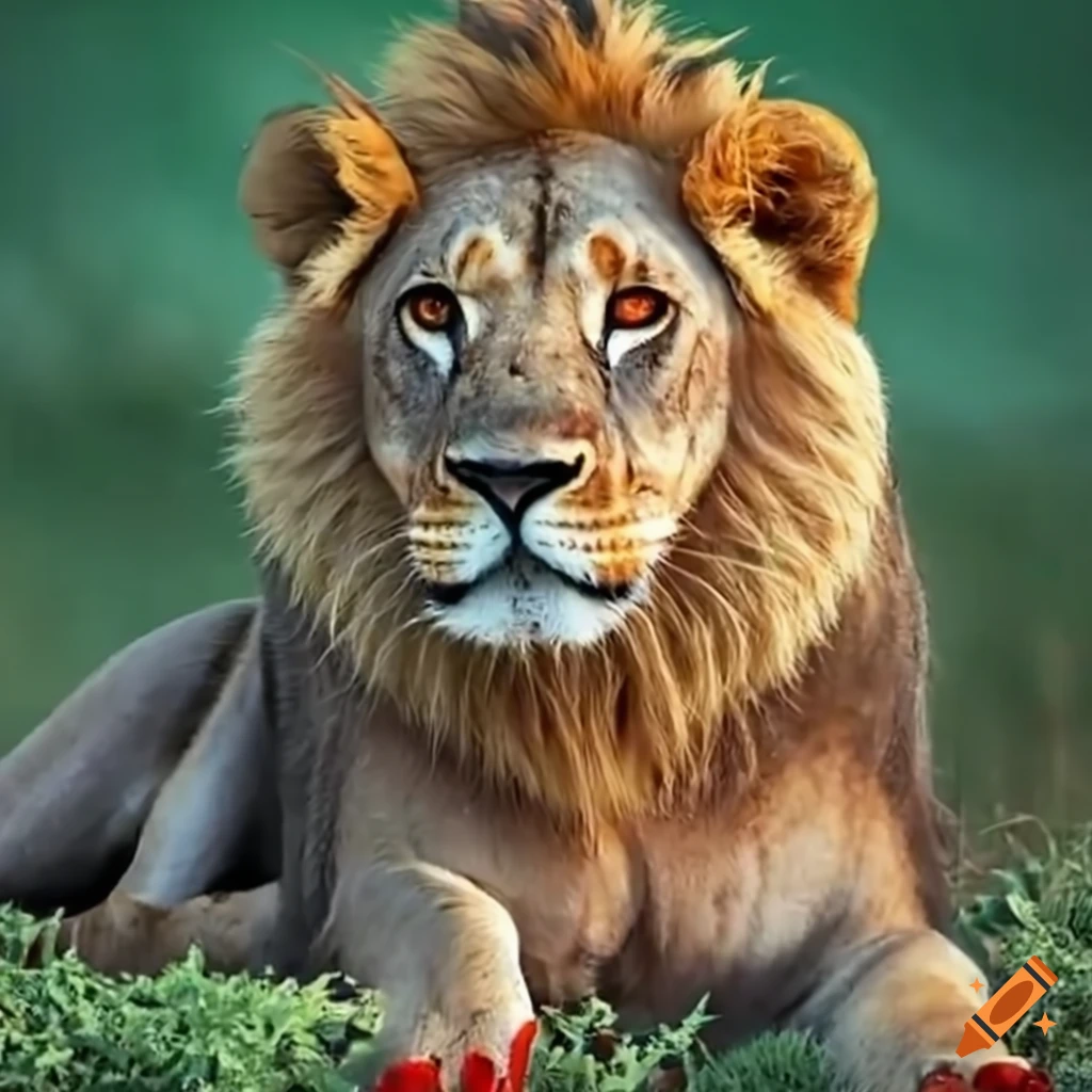 Lion eating vegetables with glasses