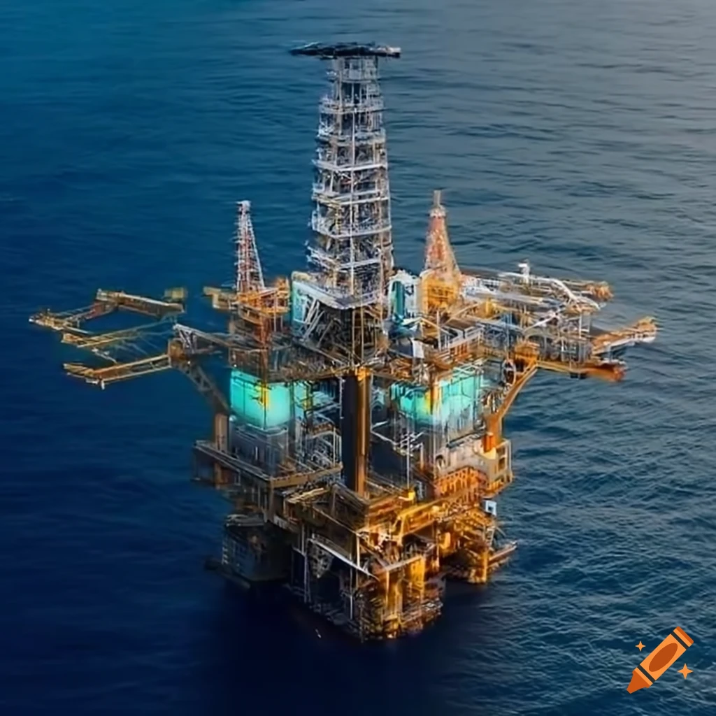Technologically advanced offshore oil platform with helicopters
