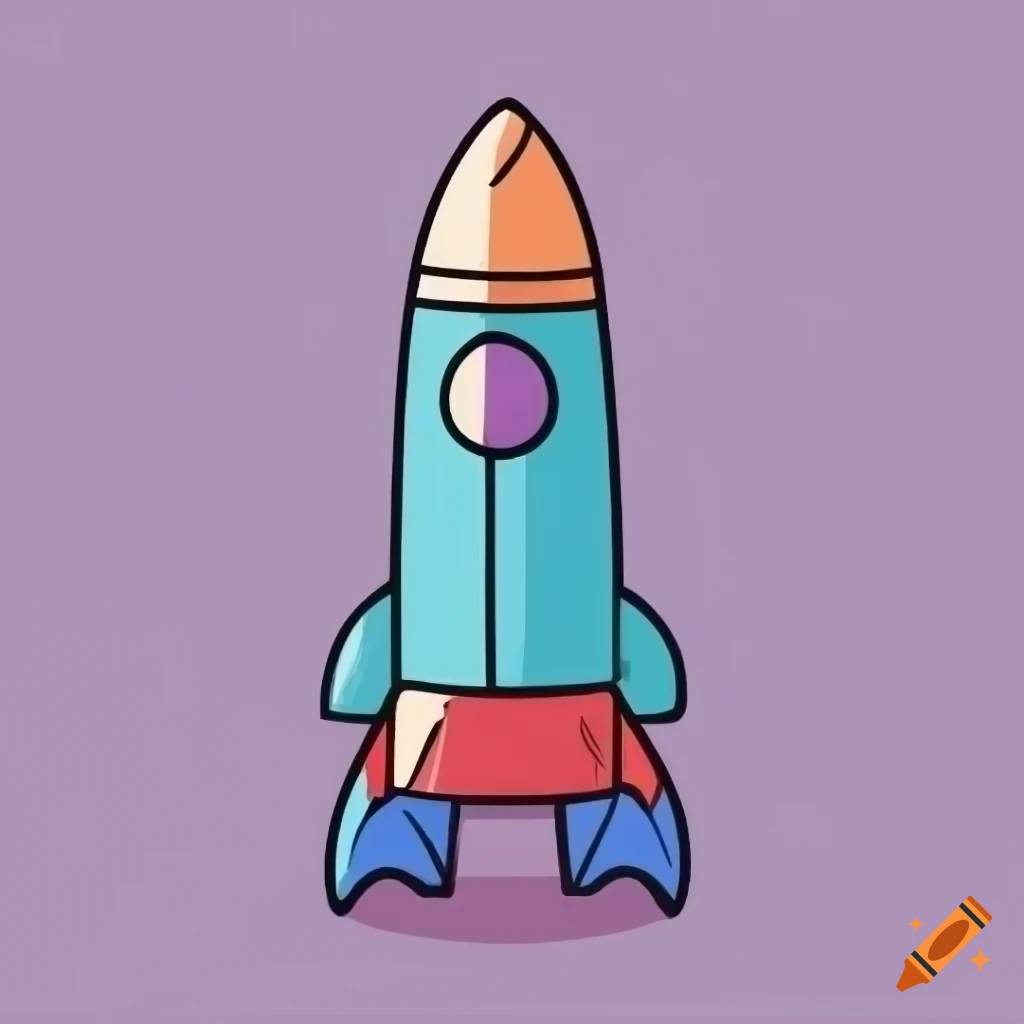 Rocket cartoon in bright pastel colors with thick line style