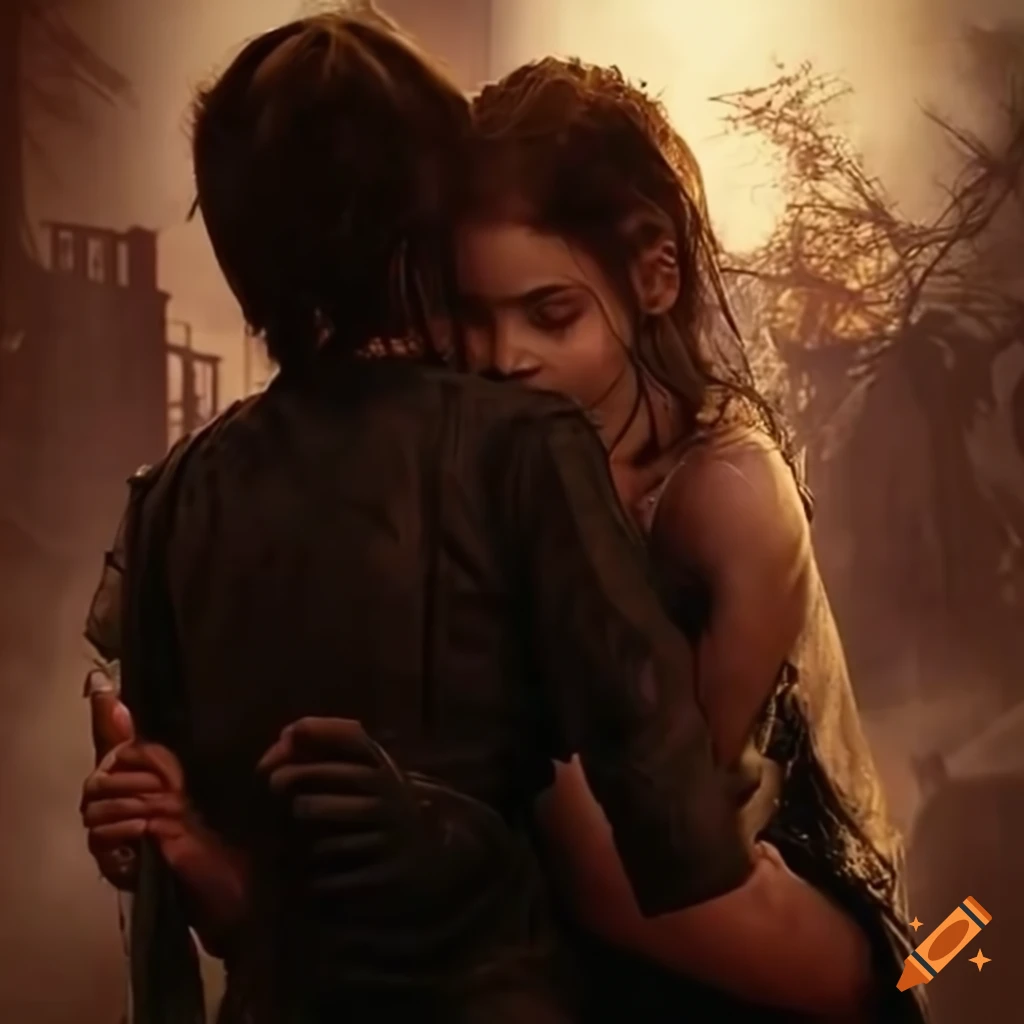 India Eisley and Carl Grimes hugging on The Walking Dead