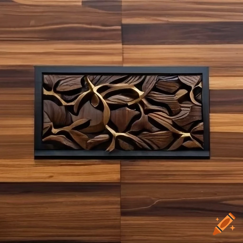 Black walnut wall art with brass inlay and deep carving holes