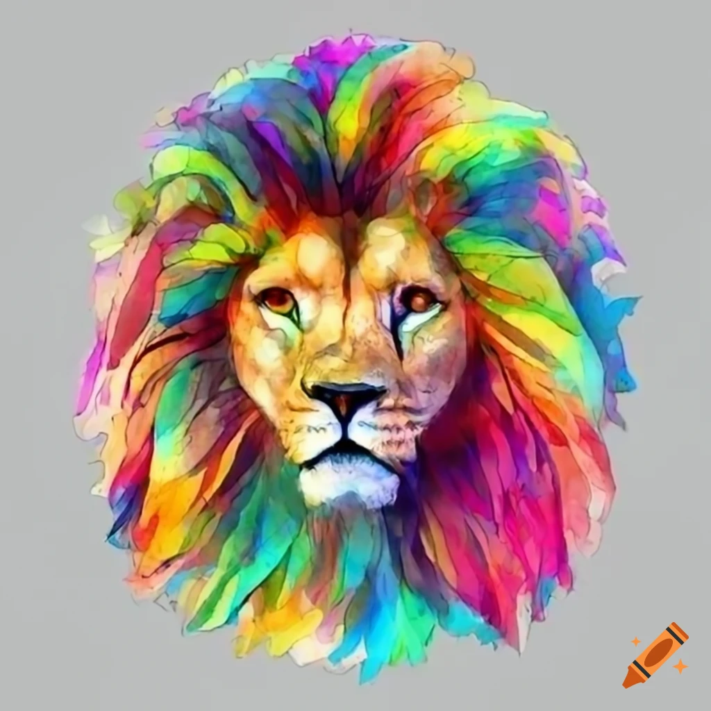 Stained glass lion on white background