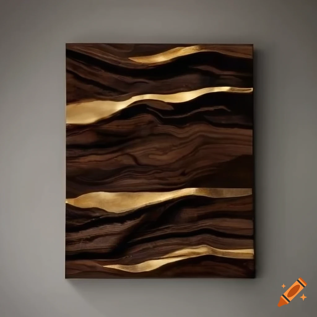 Detailed wall art made from black walnut wood with brass inlays