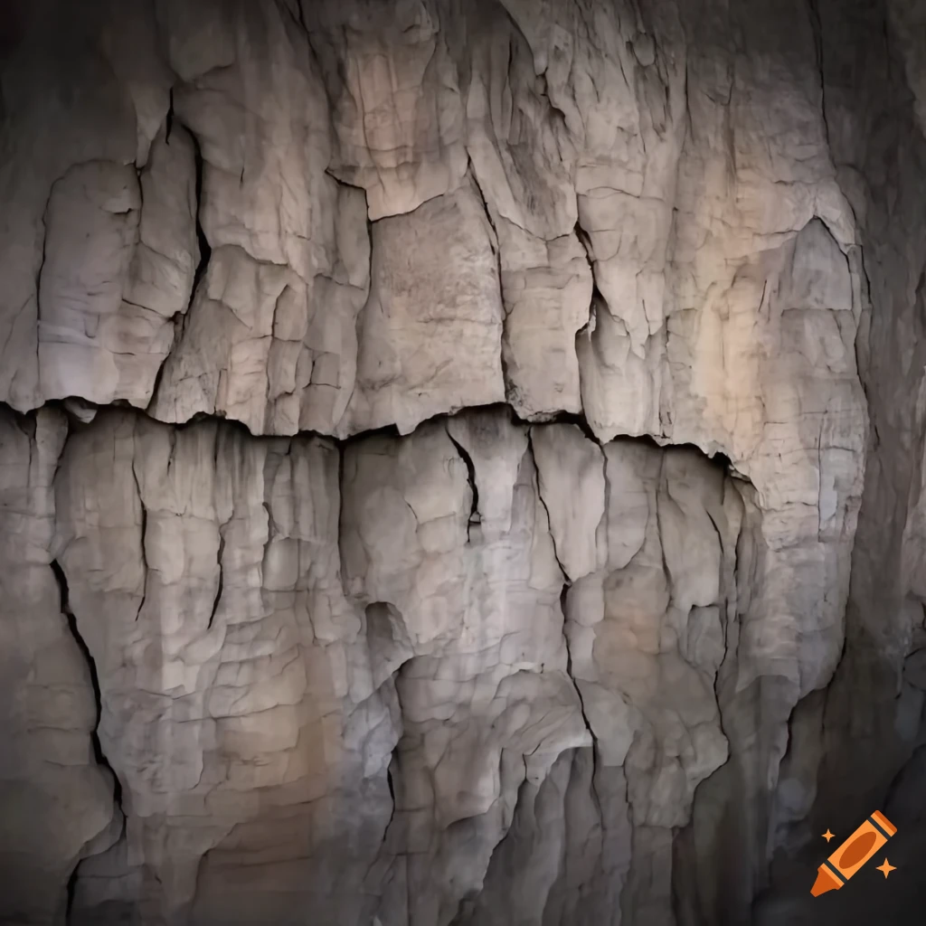 Cave wall with a large crack in light rock