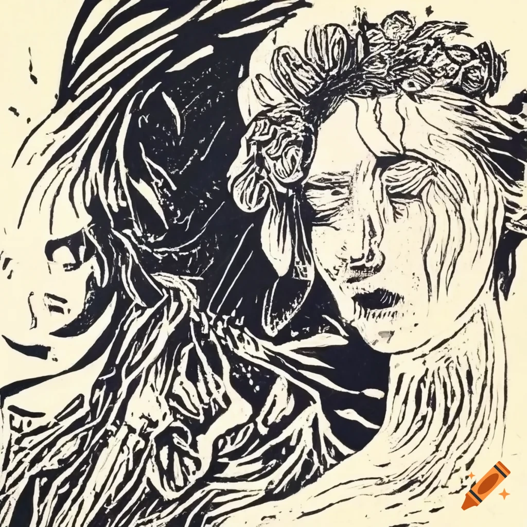 Linocut art with abstract design