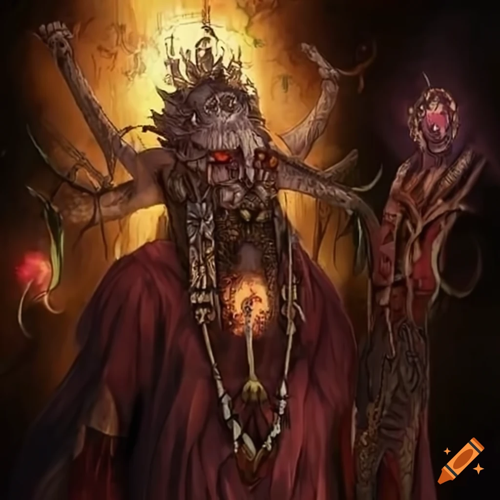 Shaman performing ritual to purge evil from the world