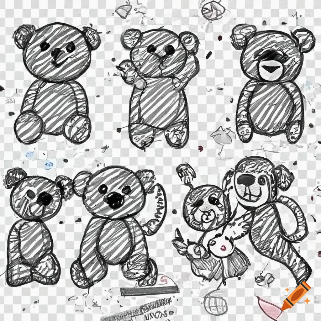 Cute teddy bear doodle in a kids drawing style