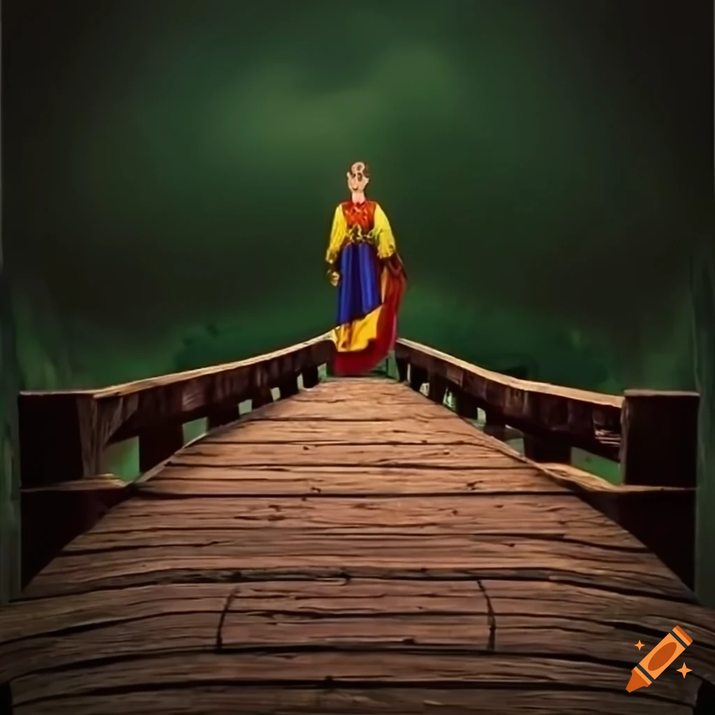 Wooden bridge with a prince standing on it