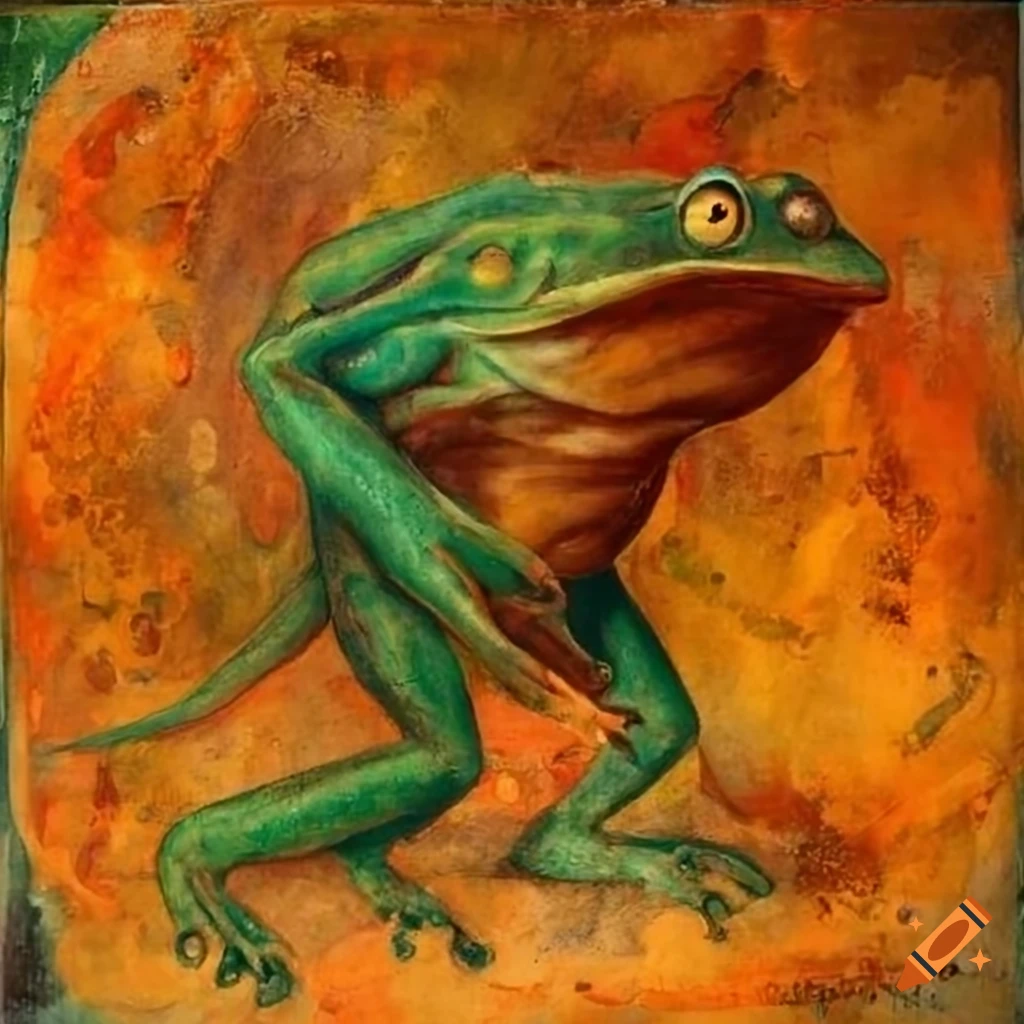 Detailed fresco painting of humanoid amphibians