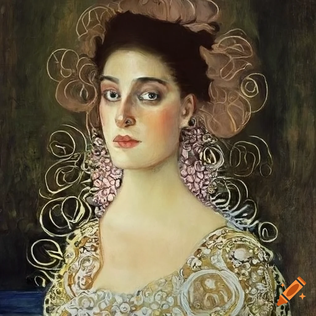 Portrait of a woman inspired by Gustav Klimt on Craiyon