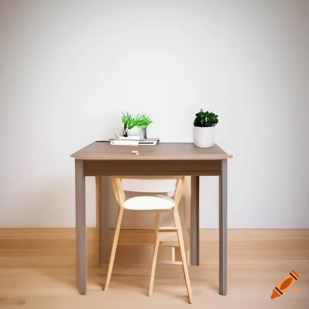 Modern wooden desk in Ikea style on white background