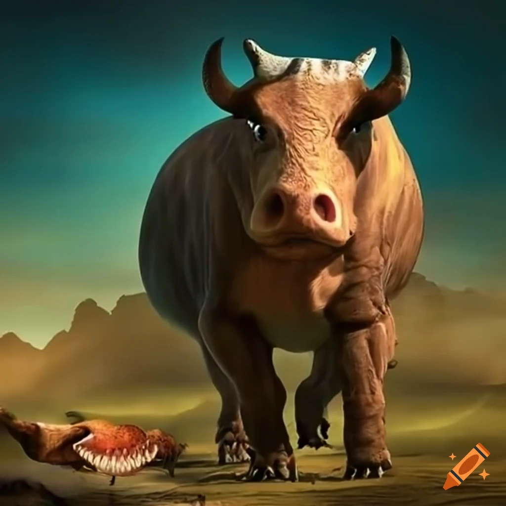 Vaca con apariencia de dinosaurio