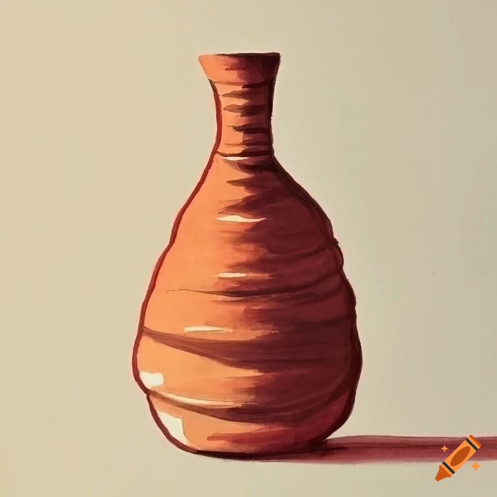 Naive color pen and ink sketch of a ceramic vase