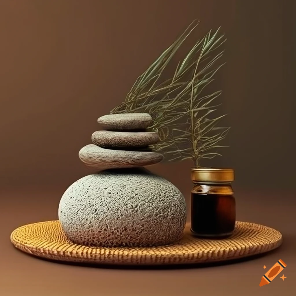 Zen-inspired bamboo mat with traditional Eastern medicine apothecary background