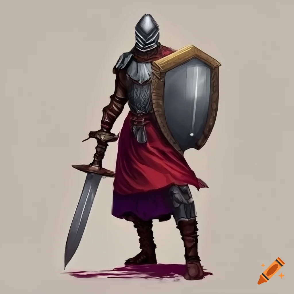 Fantasy fighter with sword and shield