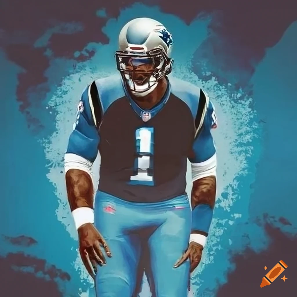 American football player in black and sky blue attire resembling communist propaganda poster