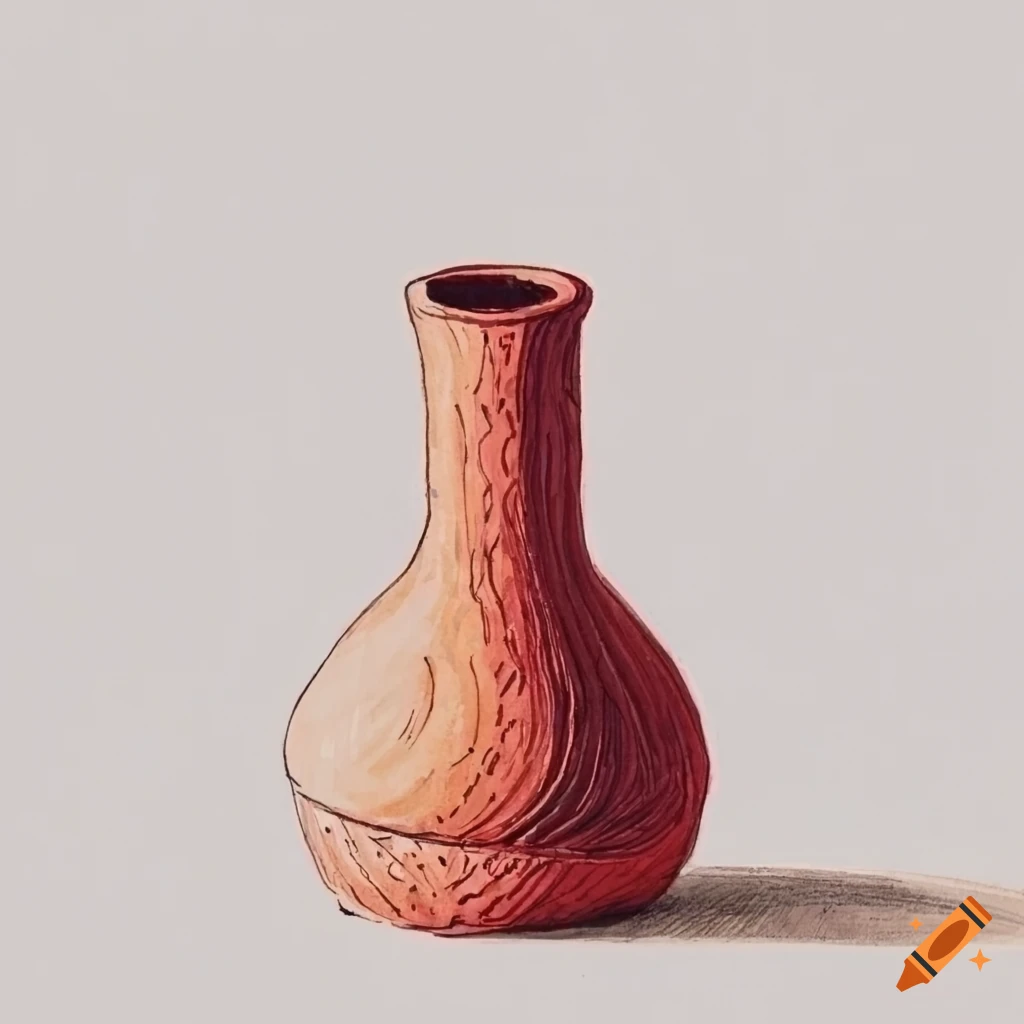 Naive color pen and ink sketch of a ceramic vase