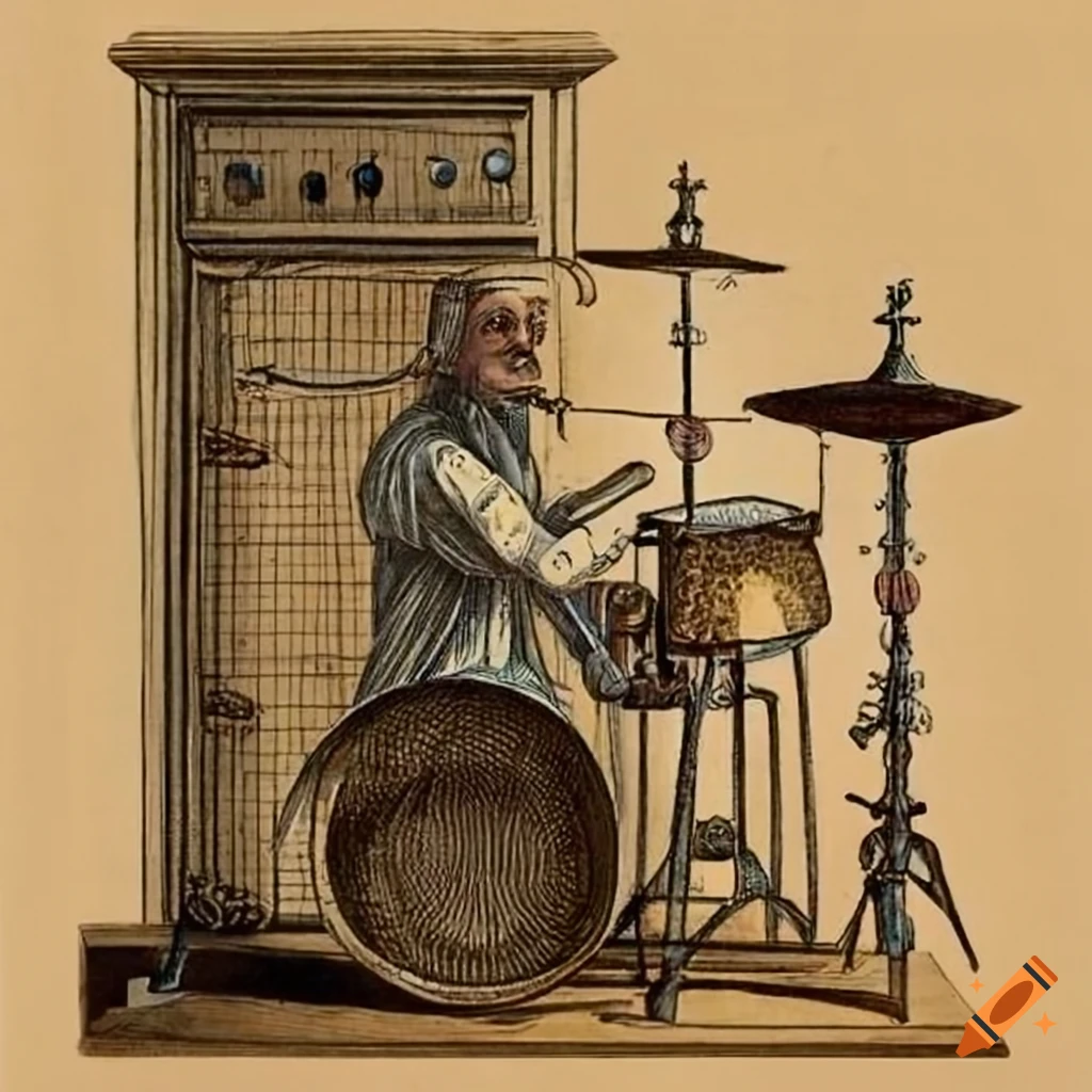 Antique scientific drawing of an 18th-century guitar amplifier