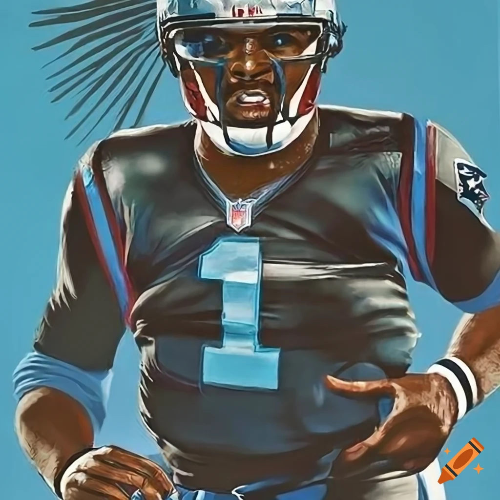American football player in black and sky blue attire resembling communist propaganda poster