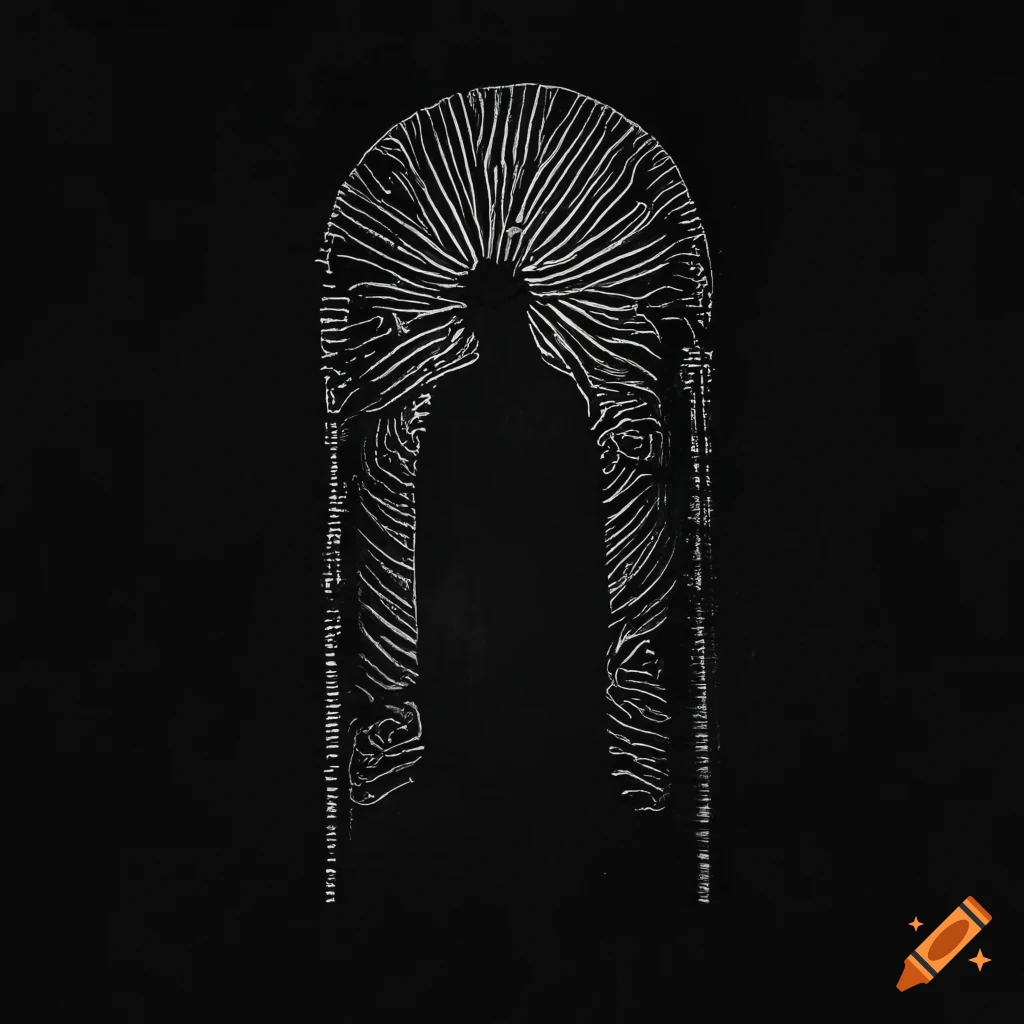 Backlit tombstone in Zdzisław Beksiński style monochrome linocut