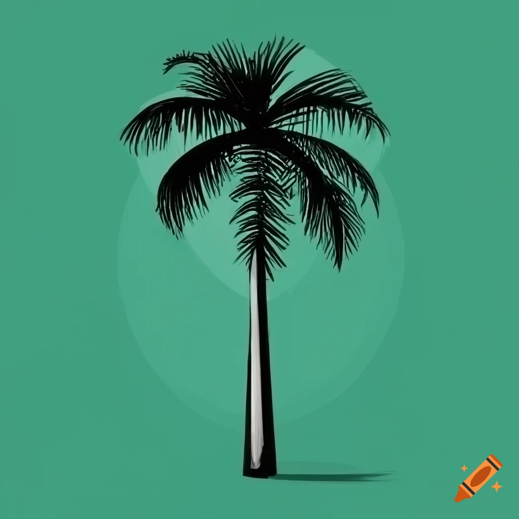 Palm tree in flat design with black and green colors, pencil drawing style