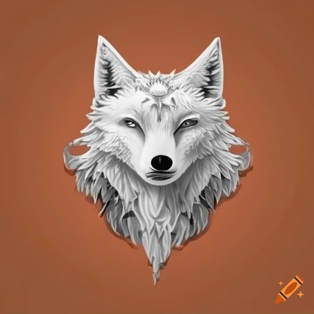 White Celtic fox with wings logo on orange background inspired by Game of Thrones