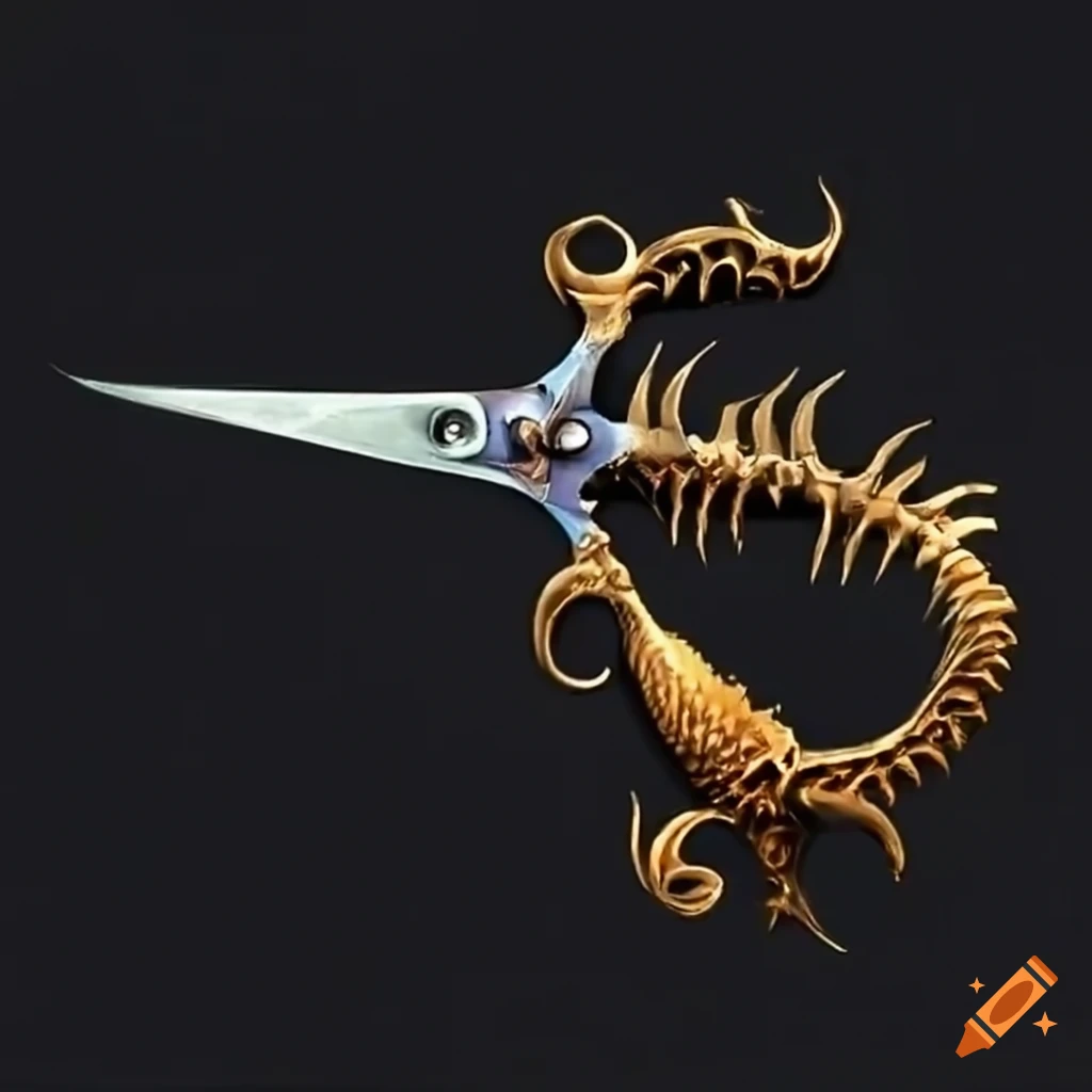 Birdshaped scissors with decorative spine on Craiyon