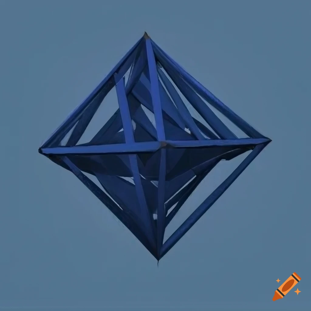 Dark blue outline drawing of five tetrahedrons on grey-blue background