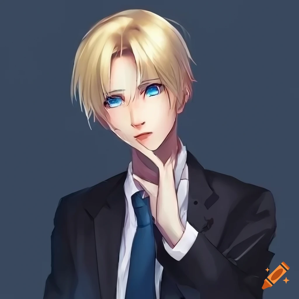 Androgynous anime portrait with serious expression and formal attire