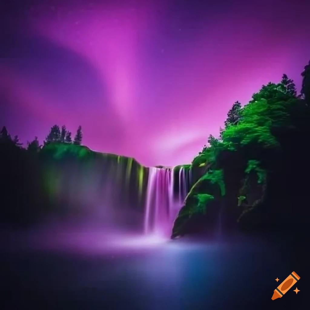 Day sky with aurora resembling a waterfall