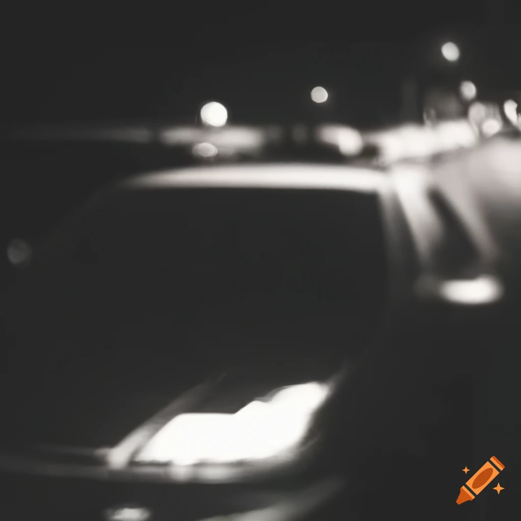 Car stopped on the highway at night with broken windshield