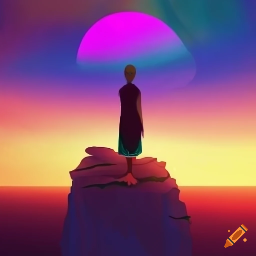 Illustration for 'Would you rather be able to fly?' concept with individuals on a cliff