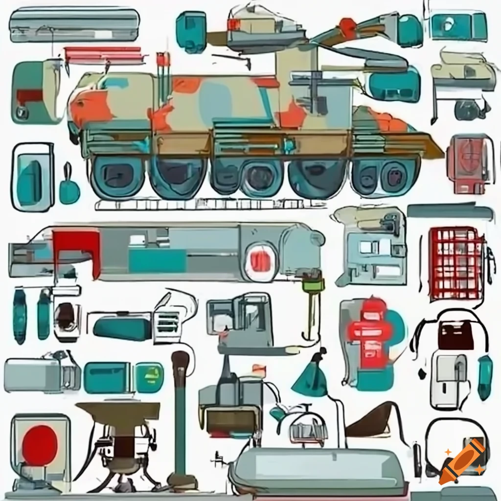 Special military vehicles with medical equipment for emergency care and evacuation