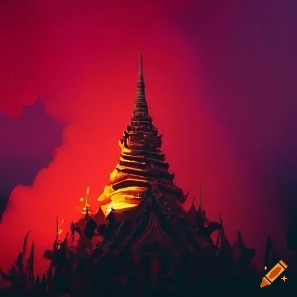 Chiang Rai covered in dust and red toxic smoke in pop art style