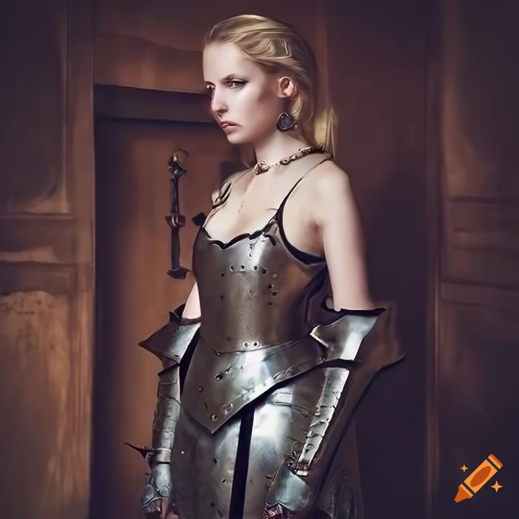 Portrait of a woman in medieval fantasy metal plate armor